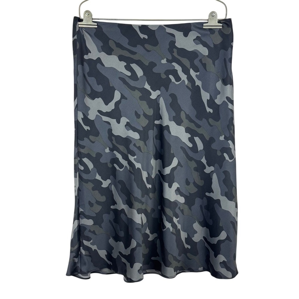 Express Womens Grey Camouflage Satin Midi Slip Skirt Size Large NWT